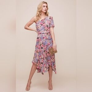Astr One-Shoulder Lavender Floral Dress with Pink Flowers
